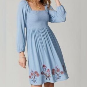 Floral Embroidered Blue Dress
